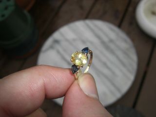 Vintage 2.  80ct Ceylon Yellow And Blue Sapphire 14k Gold Ring Oval Cut Estate