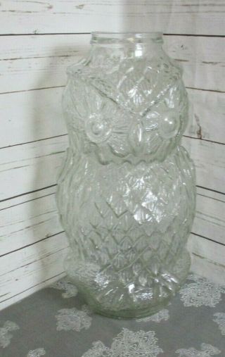 Large Owl Glass Bank Jar Storage Rare Vintage Antique