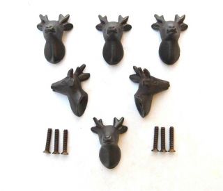 Vintage Cast Iron Deer Head Cabinet Drawer Door Knobs Handles Pull Rustic 6pc 2 "