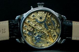 PATEK PHILIPPE &Co Antique 1917 Half - Skeleton Movement Steel Case 8