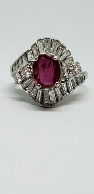 Platinum Ruby Diamond Ballerina Ring Size 6 9.  6 grams 12
