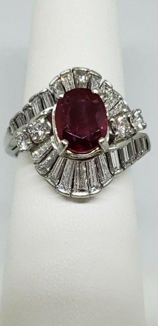Platinum Ruby Diamond Ballerina Ring Size 6 9.  6 Grams