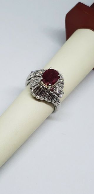 Platinum Ruby Diamond Ballerina Ring Size 6 9.  6 grams 5