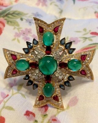 Rare Trifari Regal Jewel Cross Pin Brooch In Euc Signed " Magnificent "