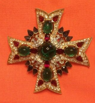 RARE TRIFARI REGAL JEWEL CROSS PIN BROOCH IN EUC SIGNED 