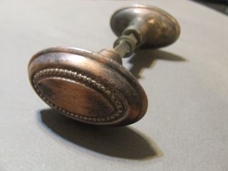 Antique Vintage Door Knob Set Oval Beaded Brass