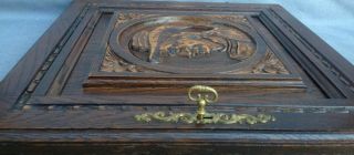 Antique french furniture door early 1900 ' s oak wood britain man face brass key 4