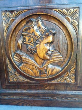 Antique french furniture door early 1900 ' s oak wood britain woman face brass 2