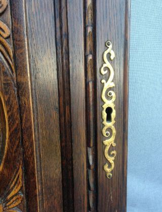 Antique french furniture door early 1900 ' s oak wood britain woman face brass 4