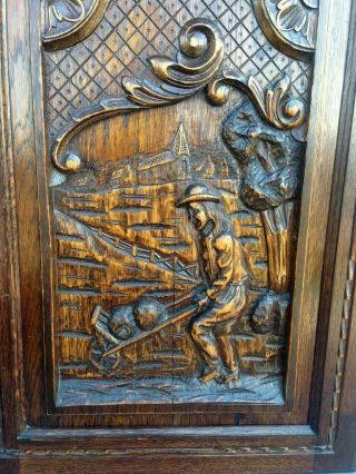 Big antique french furniture door early 1900 ' s oak wood britain man face brass 2