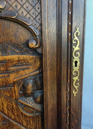 Big antique french furniture door early 1900 ' s oak wood britain woman face brass 3