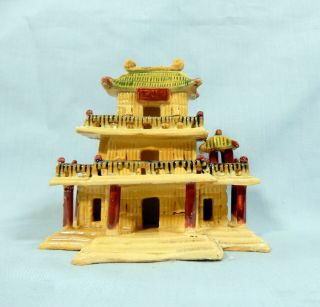 Antique Chinese Ceramic Mudman Mansion Hand Crafted Painted Retired C Mid 1900s