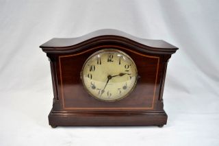 Antique Gilbert Mahogany & Inlay Mantle Clock