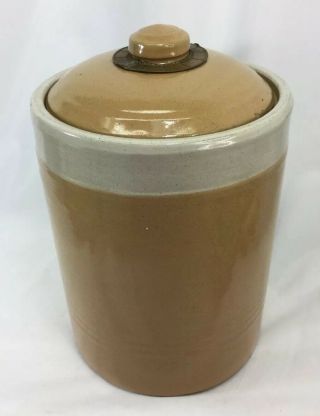 Western Monmouth Stoneware Crock Tobacco Jar Lidded Two Tone 1 Gallon