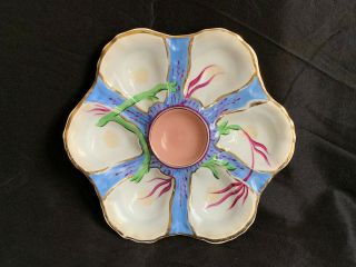 Antique Victorian Porcelain Hand Painted Oyster Plate,  19th Century