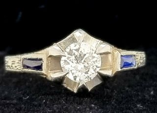 18k White Gold Vintage Antique Old Mine Cut 0.  50ct Diamond Ring Si2