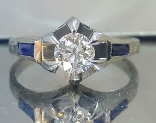 18k white gold Vintage ANTIQUE OLD mine CUT 0.  50ct diamond ring SI2 6
