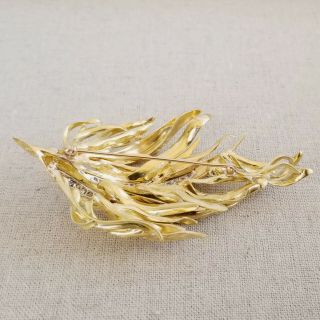 Large 18k Textured Gold Leaf Shaped Pendant / Brooch,  21 Diamonds,  30 grams 6