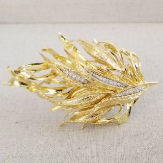 Large 18k Textured Gold Leaf Shaped Pendant / Brooch,  21 Diamonds,  30 grams 7