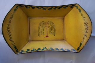 Shaker Design Toleware Yellow On Tin Bread Tray With Tree Of Life 13.  5 " X 8 X 4 "