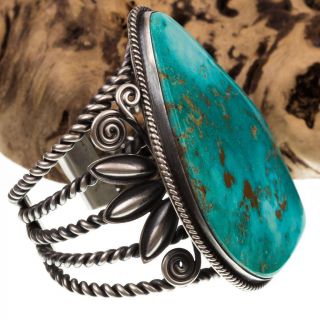 XXL Navajo Turquoise Bracelet Sterling Silver A,  DELBERT GORDON HUGE Old Pawn 9