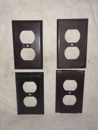 4 Vintage Brown Bakelite Wall Outlet Plate Covers - 4 Different Styles & Makers