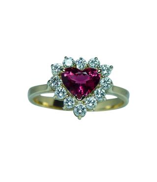 H Stern Heart Ruby Diamond Halo Ring 18k Gold Designer Signed