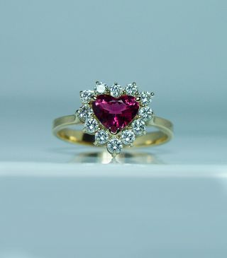 H Stern Heart Ruby Diamond Halo Ring 18K Gold Designer Signed 2