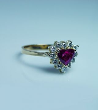 H Stern Heart Ruby Diamond Halo Ring 18K Gold Designer Signed 3