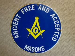 Masonic Temple Porcelain Enamel Ancient And Accepted Masons Round Sign 18 "