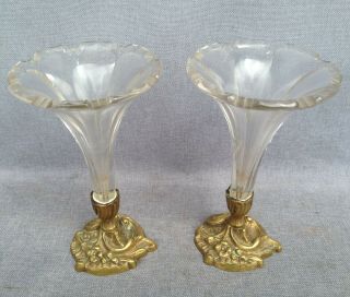 Antique French Vases Made Of Bronze Crystal Early 1900 