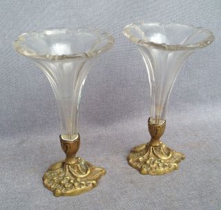 Antique french vases made of bronze crystal early 1900 ' s Art Nouveau 2