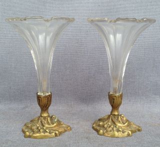 Antique french vases made of bronze crystal early 1900 ' s Art Nouveau 3