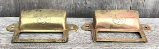 Antique Pair (2) of Yawman & Erbe Y&E Brass File Cabinet Drawer Pulls c.  1905 5
