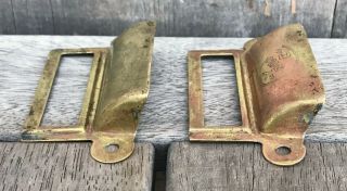 Antique Pair (2) of Yawman & Erbe Y&E Brass File Cabinet Drawer Pulls c.  1905 6