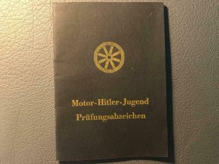Very Rare 1943 German Wwii Hj Document " Motor Hj Prüfungsabzeichen "
