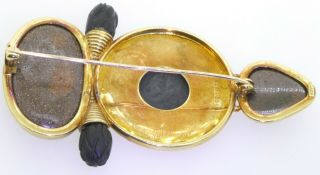 Elizabeth Gage heavy 18K yellow gold jumbo black opal & ancient coin brooch 3