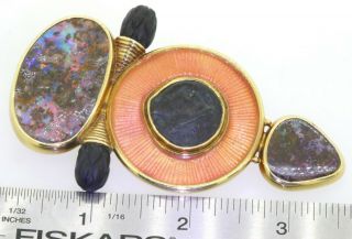 Elizabeth Gage heavy 18K yellow gold jumbo black opal & ancient coin brooch 5