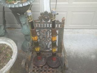 Vintage lodge lamps (2) made to look like shotgun shells stacked,  man cave decor 2