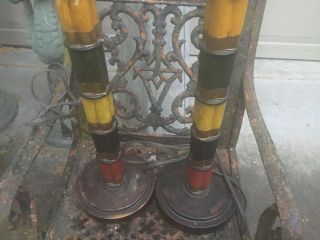 Vintage lodge lamps (2) made to look like shotgun shells stacked,  man cave decor 5