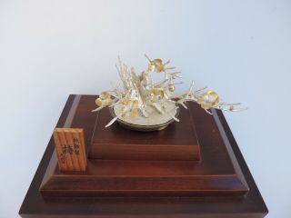 Masterly Hand Crafted Signed Japanese Silver Plated Plum Bonsai Tree Mitsunori