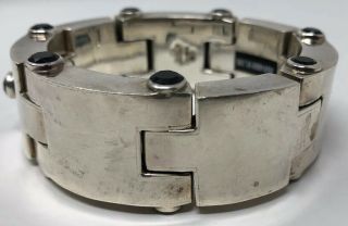 Signed Vintage Mexican 925 Sterling Silver Onyx Modernist Artisan Bracelet