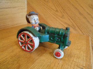 Cast Iron Porky Pig Driving Green Tractor Cute Old Heavy