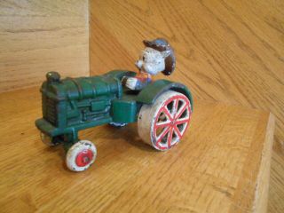 Cast Iron Porky Pig driving green Tractor cute old heavy 2