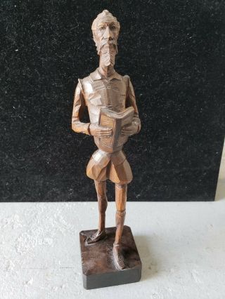 Vintage Ouro Artesania Don Quixote Hand Carved Wood Statue Figurine Spain
