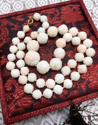 Large Chinese Carved Natural Angel Skin Coral Necklace