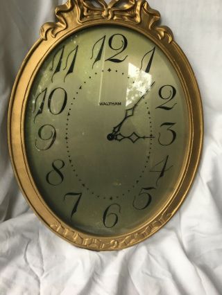 Waltham Wall Clock Antique Oval Wood Frame Gold Tone Frame Antique