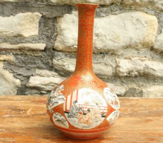 Antique Japanese Handainted Vase Meiji Oriental Orange Bud Vase Satsuma Birds