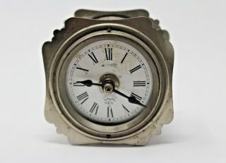 Antique German Lenzkrich Miniature Carriage Alarm Clock Signed Porcelain Dial