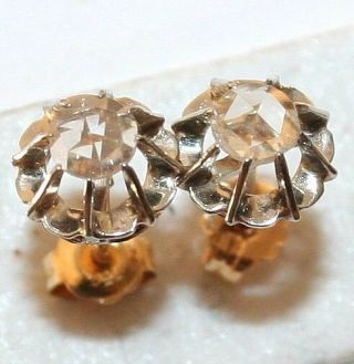 ANTIQUE VICTORIAN FRENCH W R 18k GOLD ROSE DIAMOND ONE STONE STUD EARRINGS 1900 2